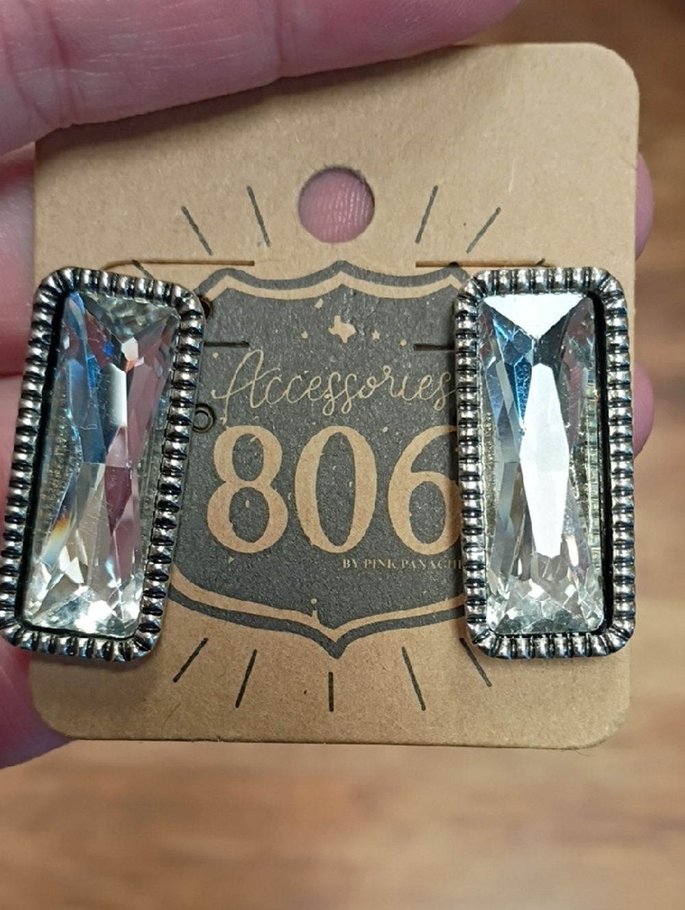 Clear Crystal Rectangle Stud Earrings